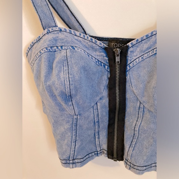 Topshop Denim Look Zip Up Bustier Style Top - Picture 3 of 5